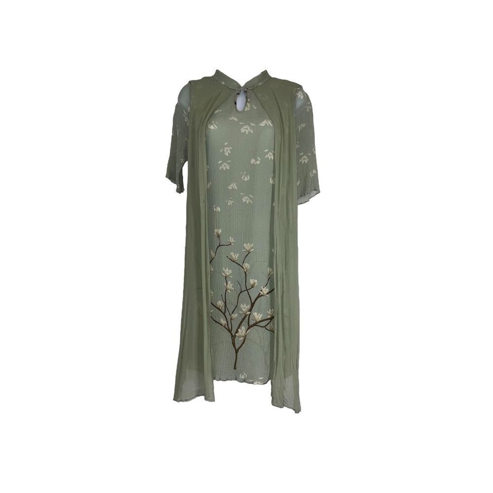 Women’s Green Mulberry Silk Magnolia Floral Dress sz40